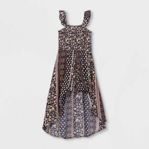 Romper Ruffle Smocked Walk Through Navy Floral Dress Art Class M 7/8 Pink Flower